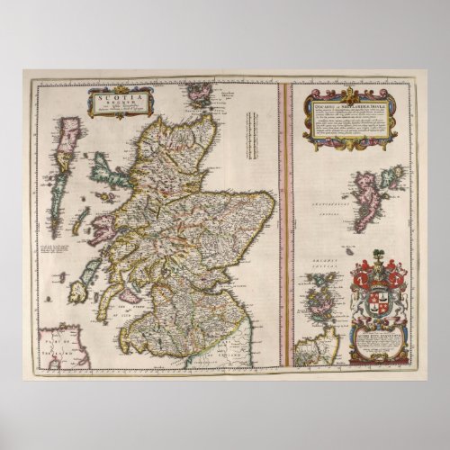 Vintage Map of Scotland 1654 Poster