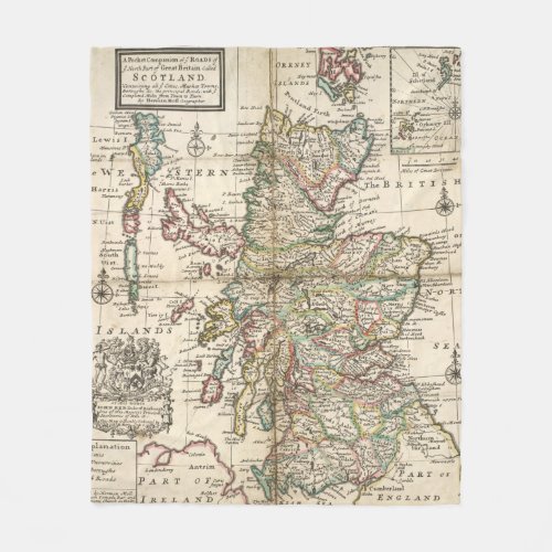 Vintage Map of Scotland 1718 Fleece Blanket