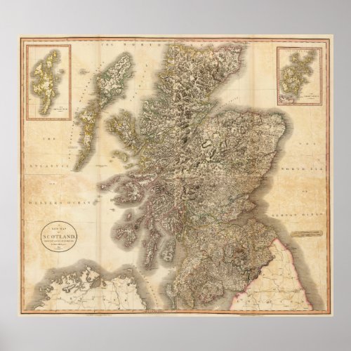 Vintage Map of Scotland 1801 Poster