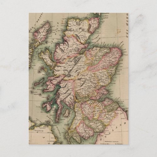 Vintage Map of Scotland 1814 Postcard