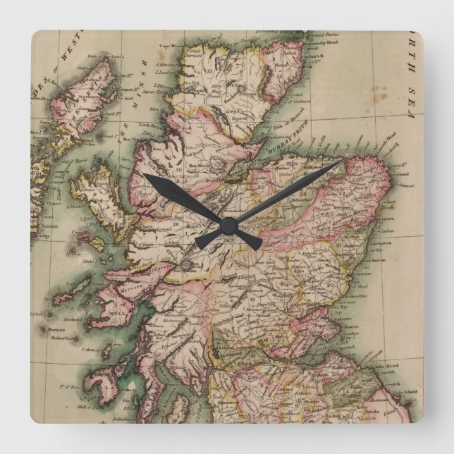 Vintage Map of Scotland (1814) Square Wall Clock (Front)