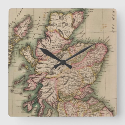 Vintage Map of Scotland 1814 Square Wall Clock