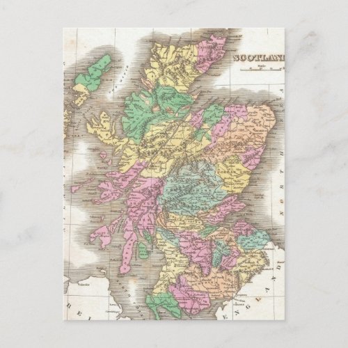 Vintage Map of Scotland 1827 Postcard