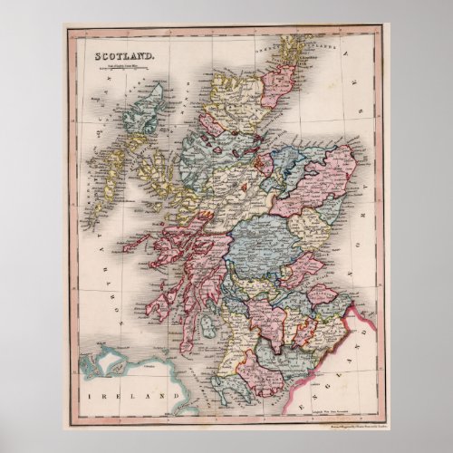 Vintage Map of Scotland 1832 Poster