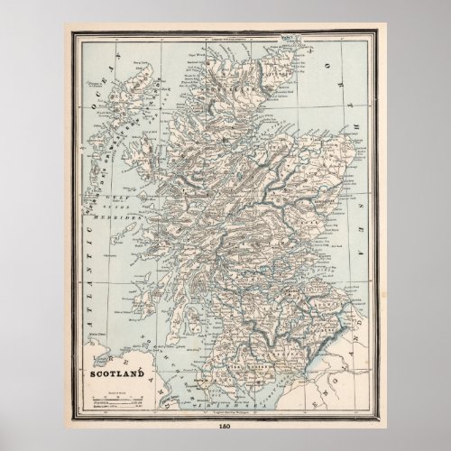 Vintage Map of Scotland 1893 Poster