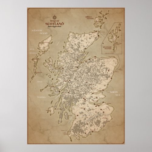 Vintage Map Of Scotland Poster