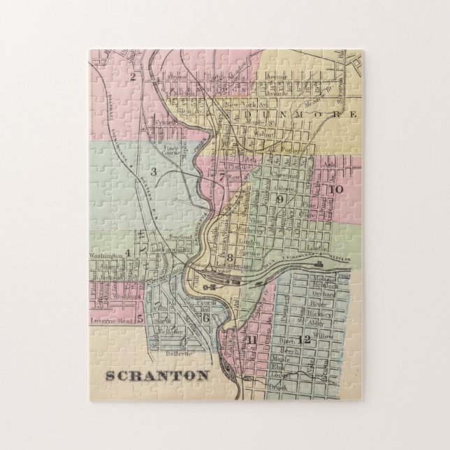 Vintage Map of Scranton PA (1890) Jigsaw Puzzle (Vertical)