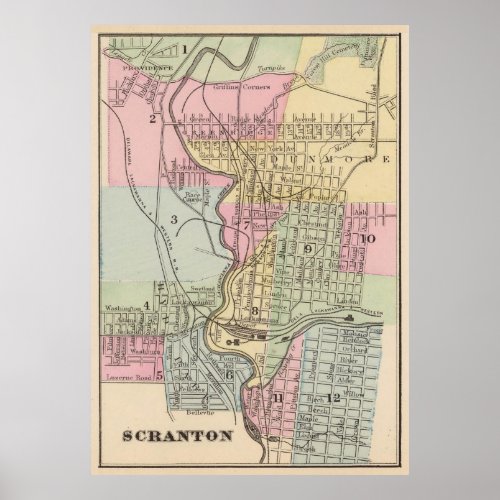Vintage Map of Scranton PA 1890 Poster