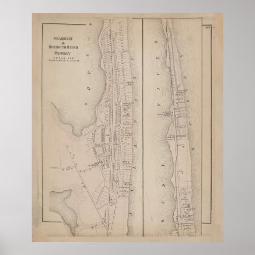 Vintage Map of Sea bright  Monmouth NJ 1873 Poster