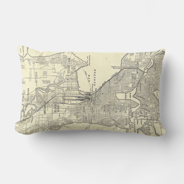 Vintage Map of Seattle (1914) Lumbar Pillow (Front)