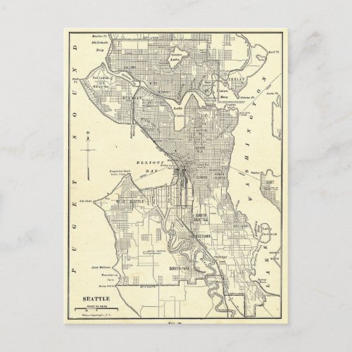 Vintage Map of Seattle 1914 Postcard