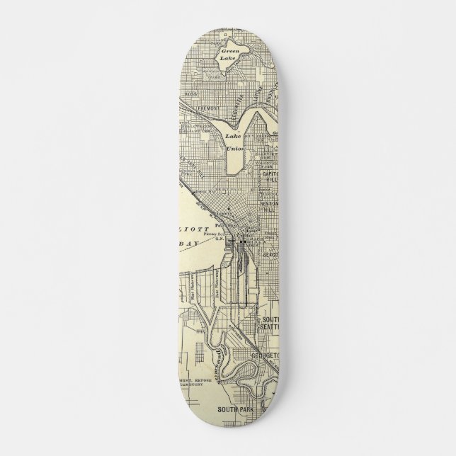 Vintage Map of Seattle (1914) Skateboard Deck (Front)