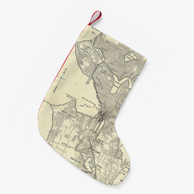 Vintage Map of Seattle (1914) Small Christmas Stocking (Front (Hanging))