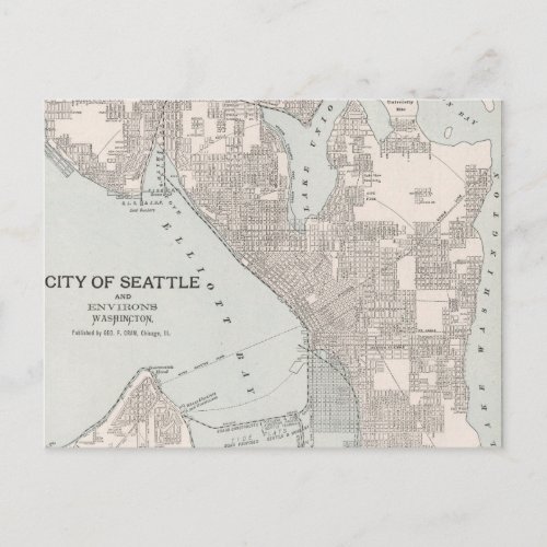 Vintage Map of Seattle Washington 1901 Postcard