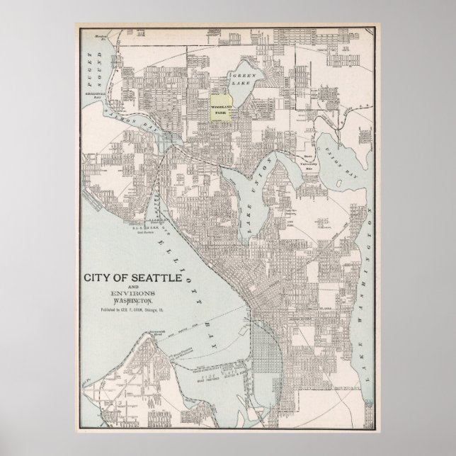 Vintage Map of Seattle Washington (1901) Poster (Front)