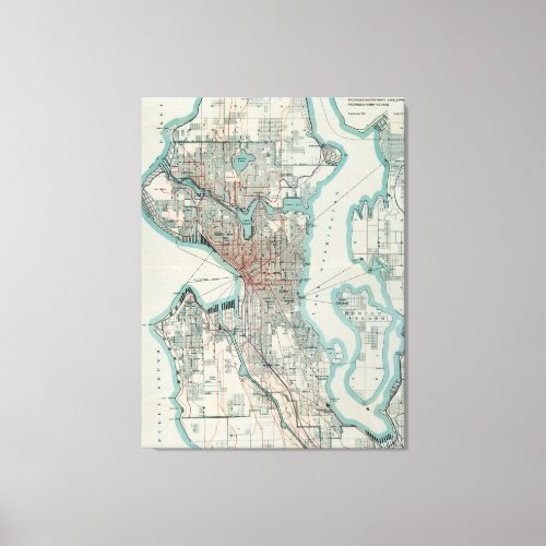 Vintage Map of Seattle Washington 1911 Canvas Print