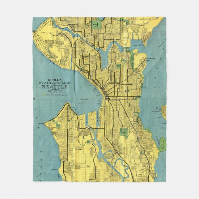 Vintage Map of Seattle Washington (1914) Fleece Blanket (Front)