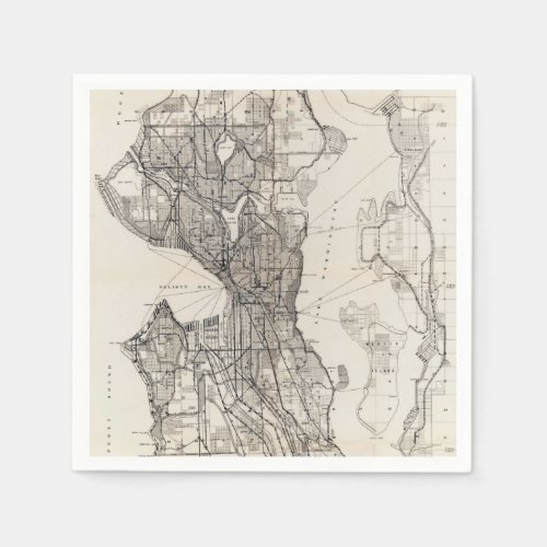 Vintage Map of Seattle Washington Napkins