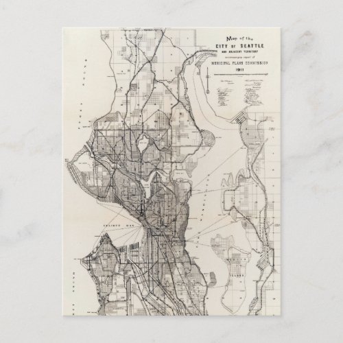 Vintage Map of Seattle Washington Postcard