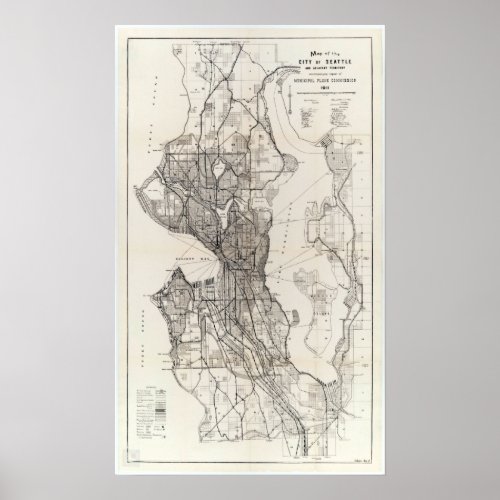 Vintage Map of Seattle Washington Poster