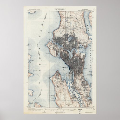 Vintage Map of Seattle Washington Poster
