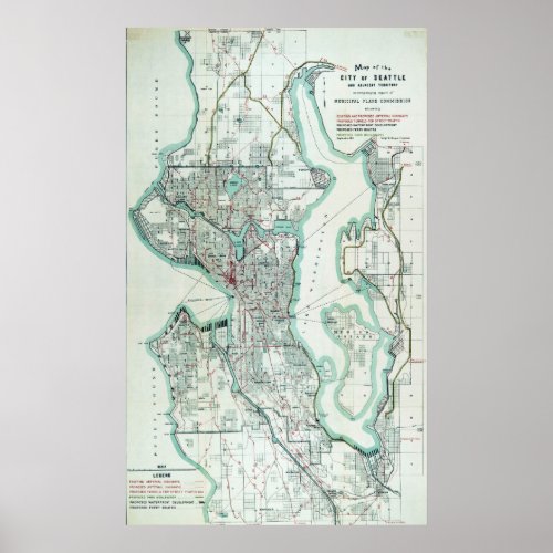 Vintage Map of Seattle Washington Poster