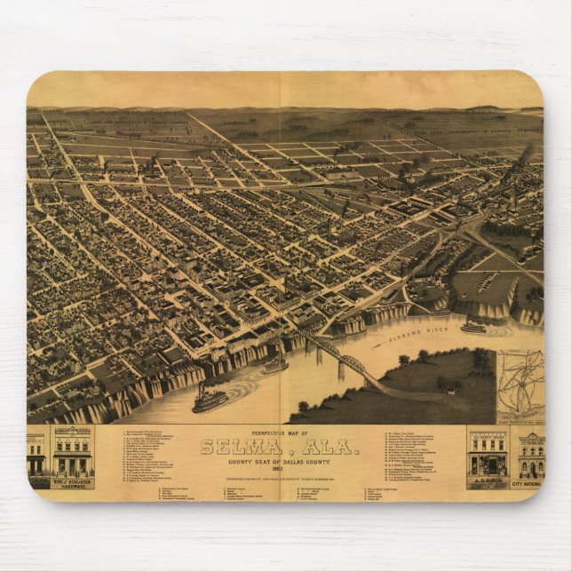 Vintage Map of Selma, Alabama (1887) Mouse Pad (Front)