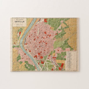 Vintage Map of Seville Spain (1918) Jigsaw Puzzle