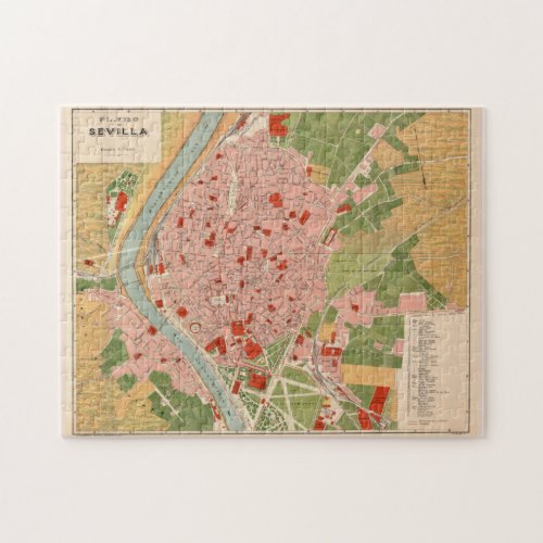 Vintage Map of Seville Spain 1918 Jigsaw Puzzle