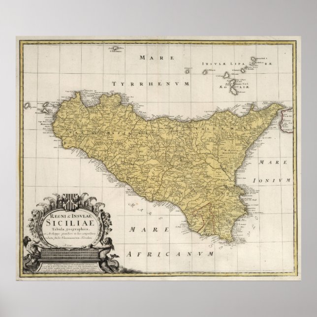 Vintage Map of Sicily Italy (1747) Poster (Front)