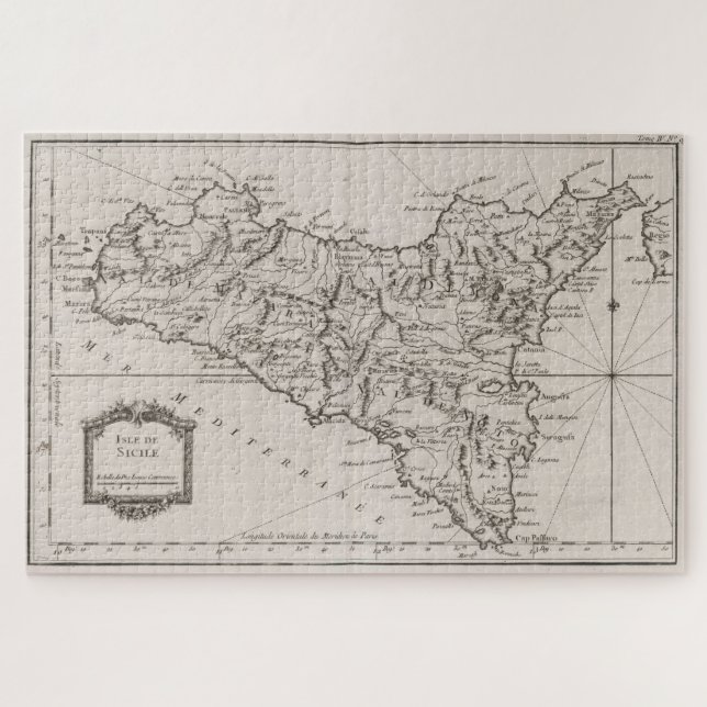 Vintage Map of Sicily Italy (1764) Jigsaw Puzzle (Horizontal)