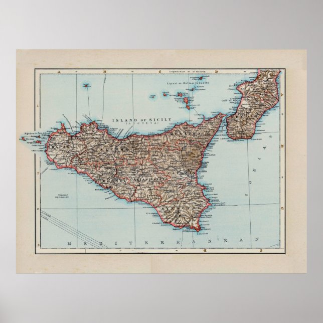 Vintage Map of Sicily Italy (1900) Poster (Front)