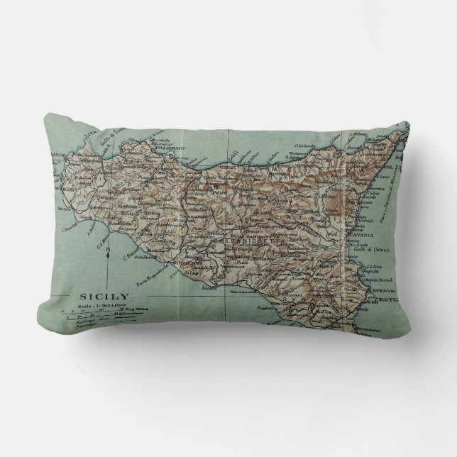 Vintage Map of Sicily Italy (1911) Lumbar Pillow (Front)