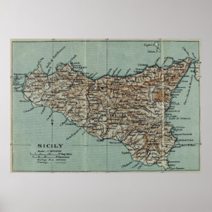 Vintage Map of Sicily Italy (1911) Poster