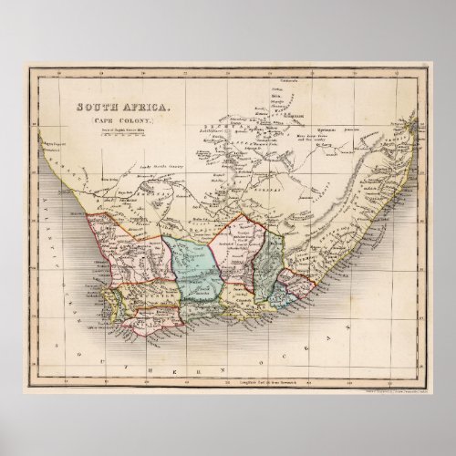 Vintage Map of South Africa 1832 Poster