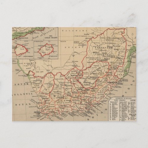 Vintage Map of South Africa 1880 Postcard