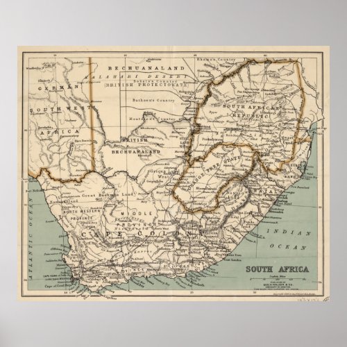 Vintage Map of South Africa 1889 Poster