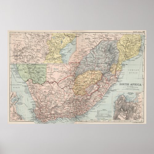 Vintage Map of South Africa 1892 Poster