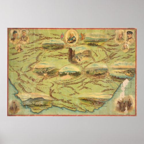 Vintage Map of South Africa 1900 Poster