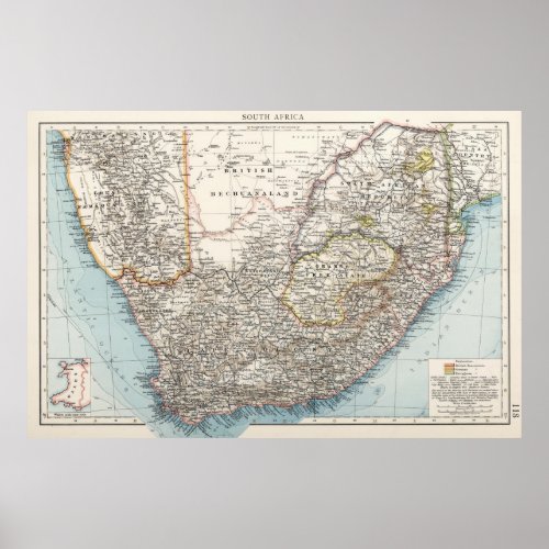 Vintage Map of South Africa 1900 Poster