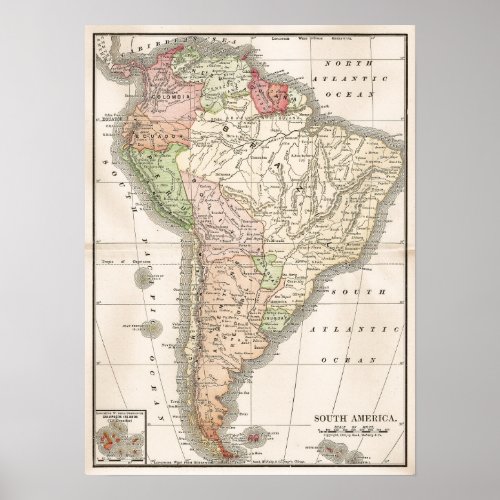 Vintage Map of South America Poster