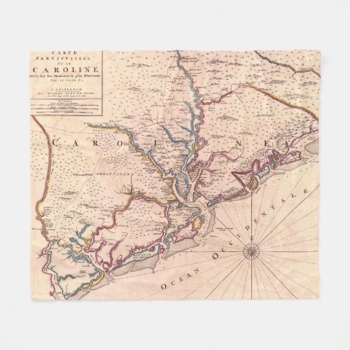 Vintage Map of South Carolina 1690 Fleece Blanket