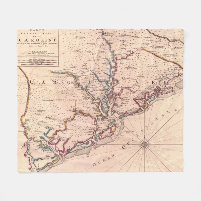 Vintage Map of South Carolina (1690) Fleece Blanket (Front (Horizontal))