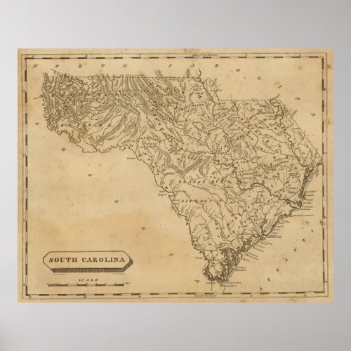 Vintage Map of South Carolina 1812 Poster