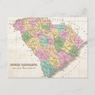 Vintage Map of South Carolina (1827) Postcard