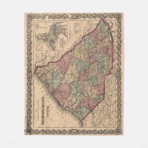 Vintage Map of South Carolina 1865 Fleece Blanket