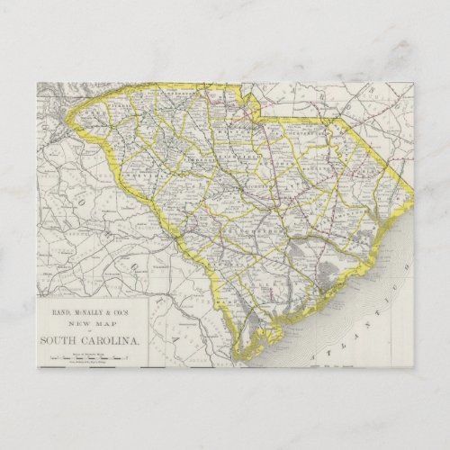 Vintage Map of South Carolina 1889 Postcard
