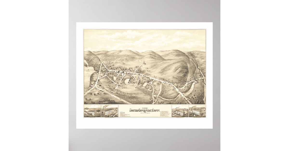 Vintage map of South Coventry, CT from 1878 Poster Zazzle