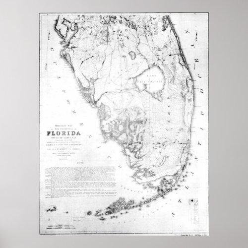 Vintage Map of Southern Florida 1856 Poster