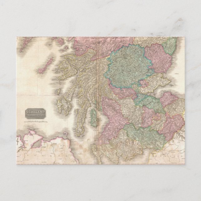 Vintage Map of Southern Scotland (1818) Postcard (Front)